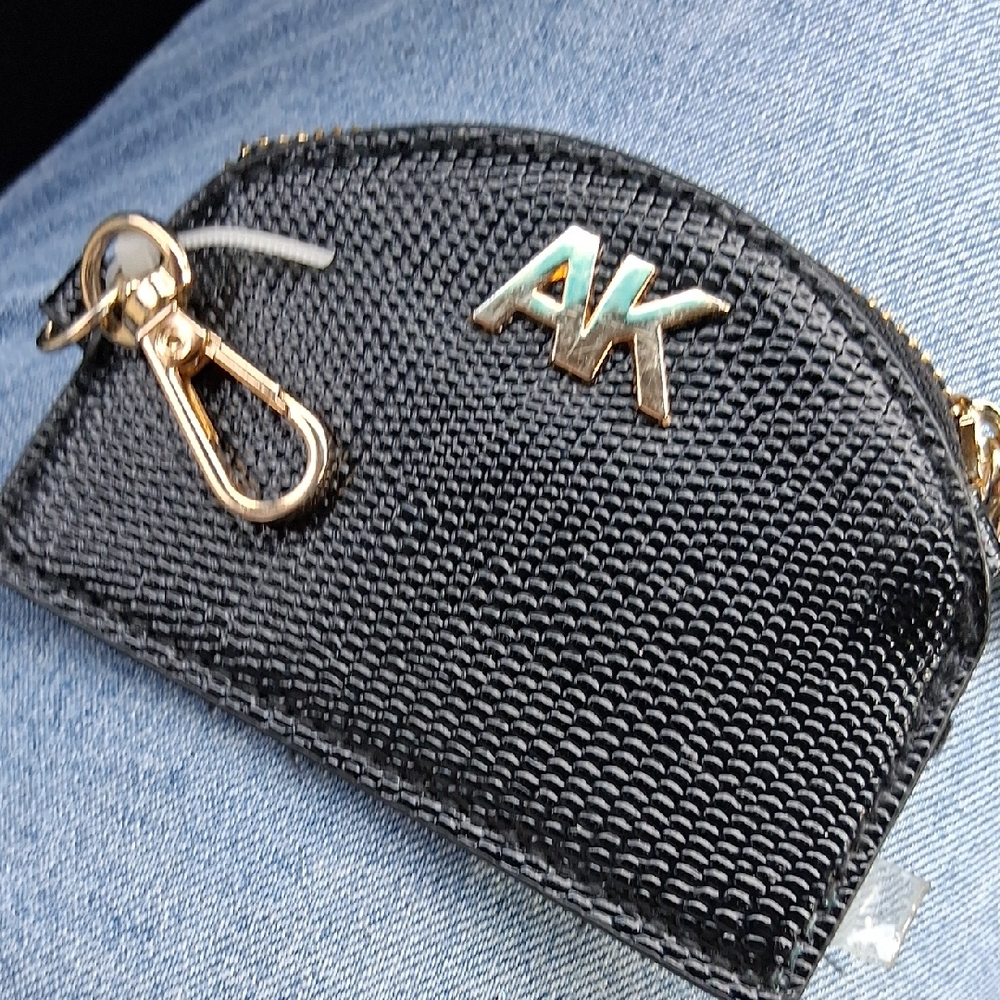 Anne Klein Textured Black Key & Card Holder with Gold Accents